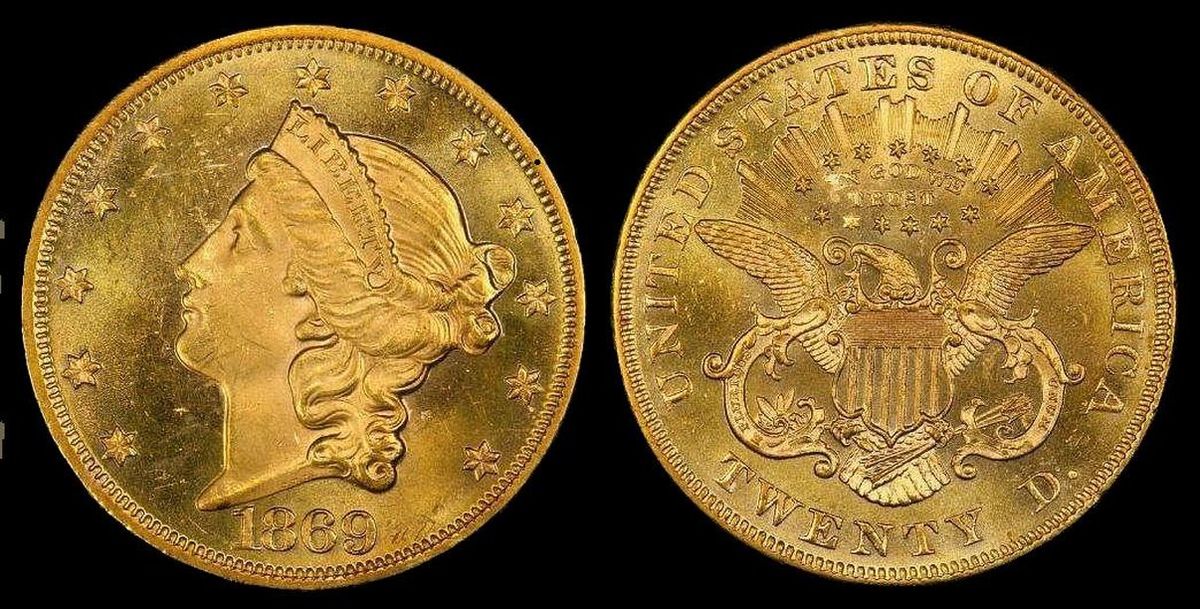 File:Liberty Head 20 dollar gold piece 1869.JPG - Wikimedia Commons