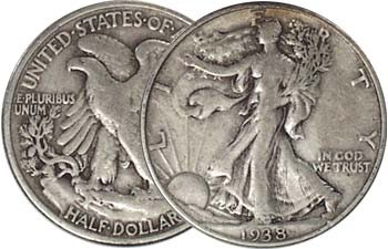 1938-P Walking Liberty Silver Half Dollar Very Fine
