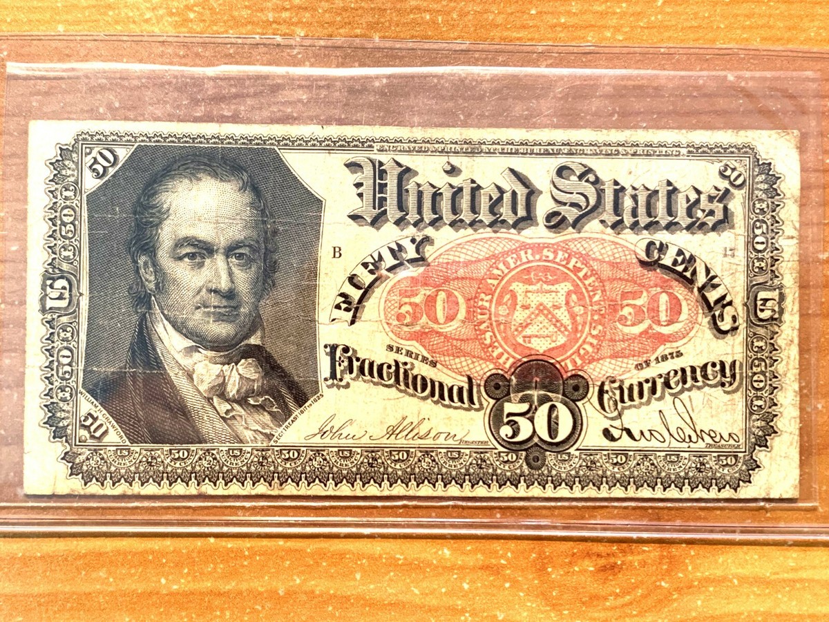 WILLIAM CRAWFORD 1875 FIFTH ISSUE 50 CENT US FRACTIONAL CURRENCY NOTE