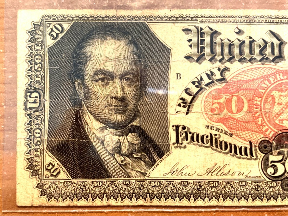 WILLIAM CRAWFORD 1875 FIFTH ISSUE 50 CENT US FRACTIONAL CURRENCY NOTE