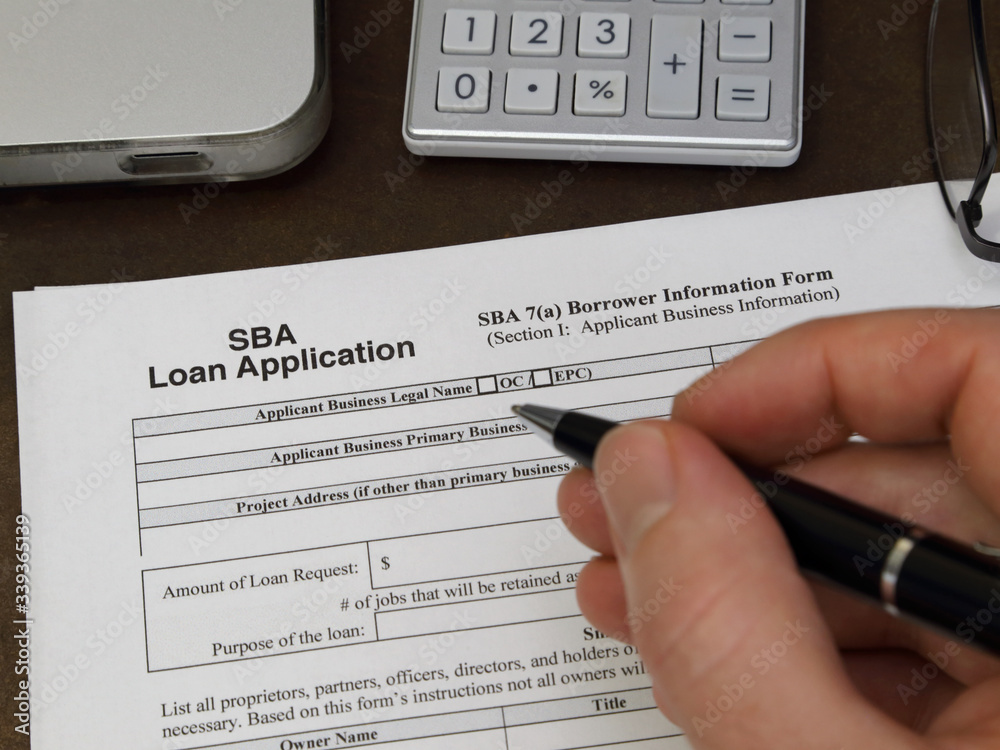 A Small Business Administration aka SBA loan application form ...