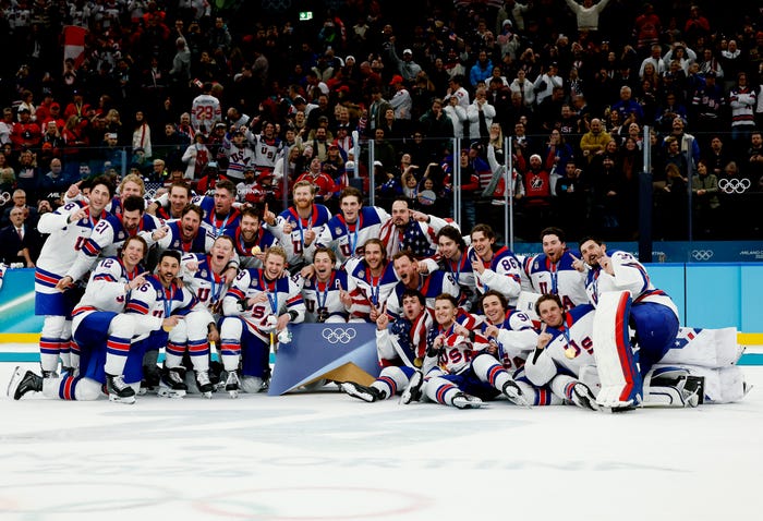 USA men's ice hockey celebrates Olympic gold-medal win over Canada