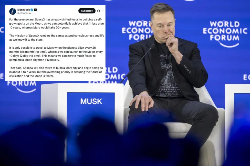 Elon Musk reveals SpaceX to focus on 'self-growing city' on the moon  instead of Mars