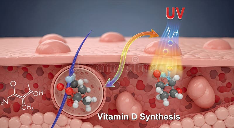 A Scientific Illustration of Vitamin D Synthesis in the Skin Showing  Molecular Pathways Activated by Sunlight Stock Illustration - Illustration  of molecule, scientific: 409956814